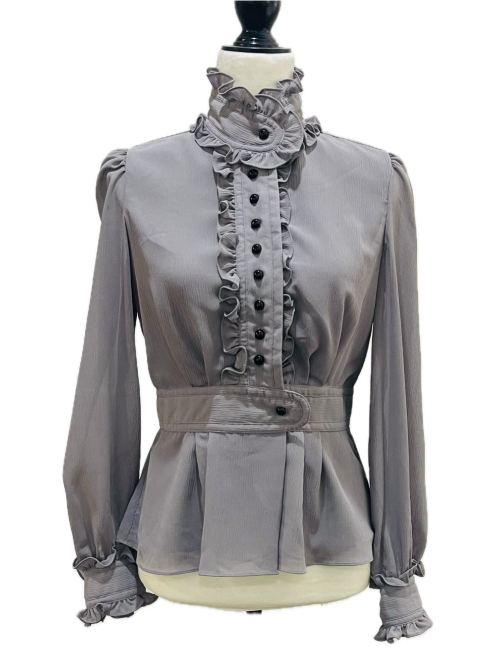ALICE by Temperley Grey Ruffled Button-Front Blouse